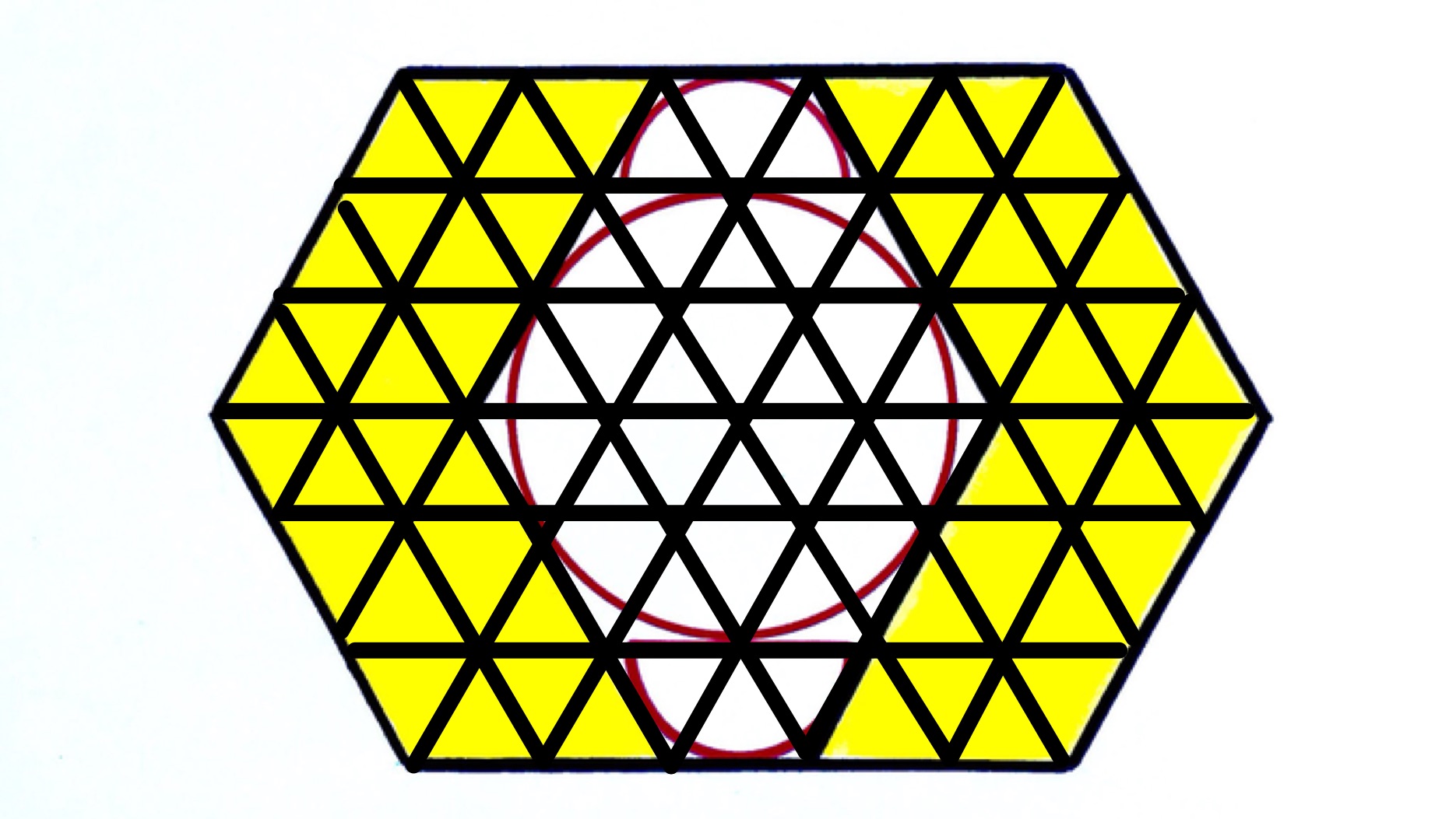 A circle and two semi-circles in two hexagons divided