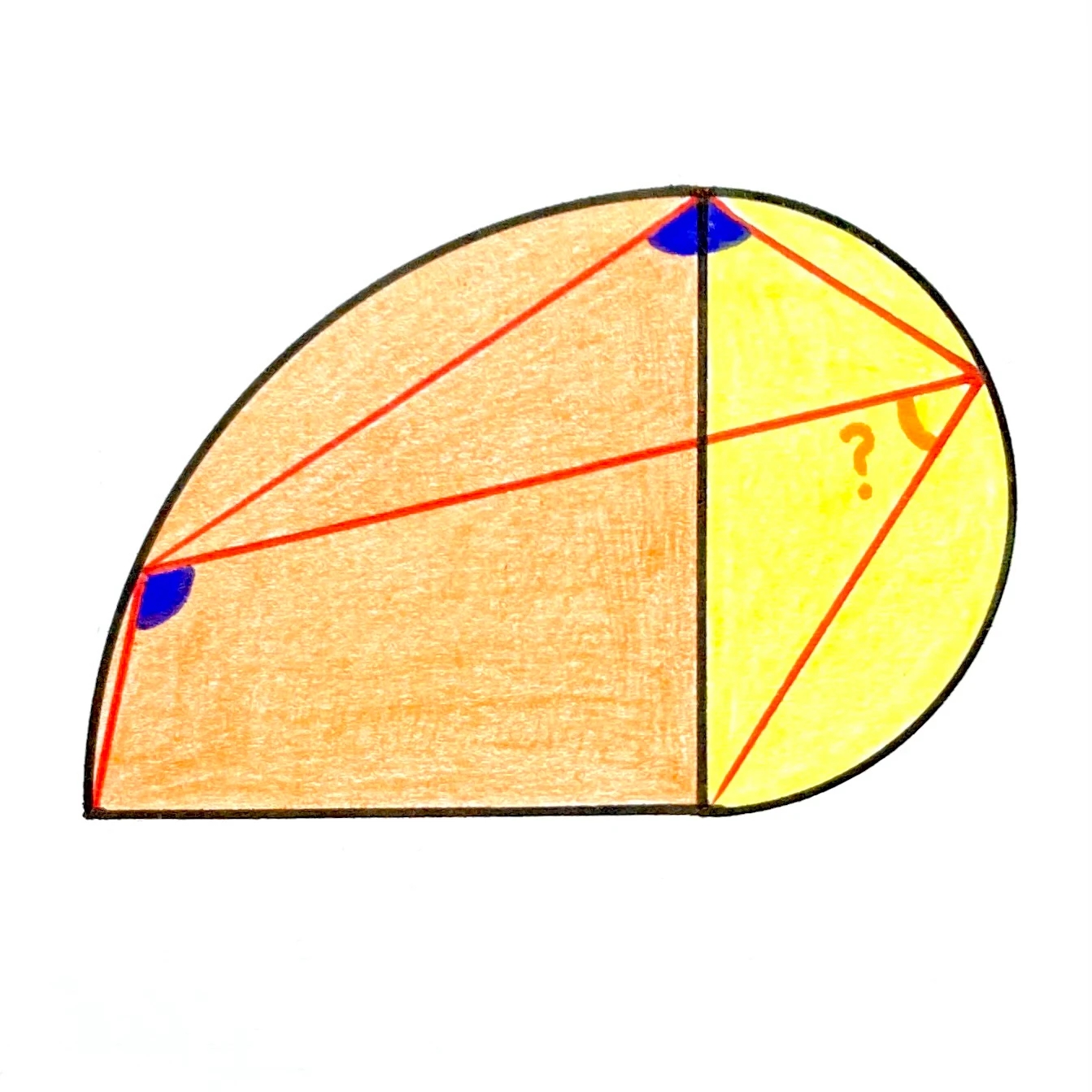 A semi-circle and a quarter circle