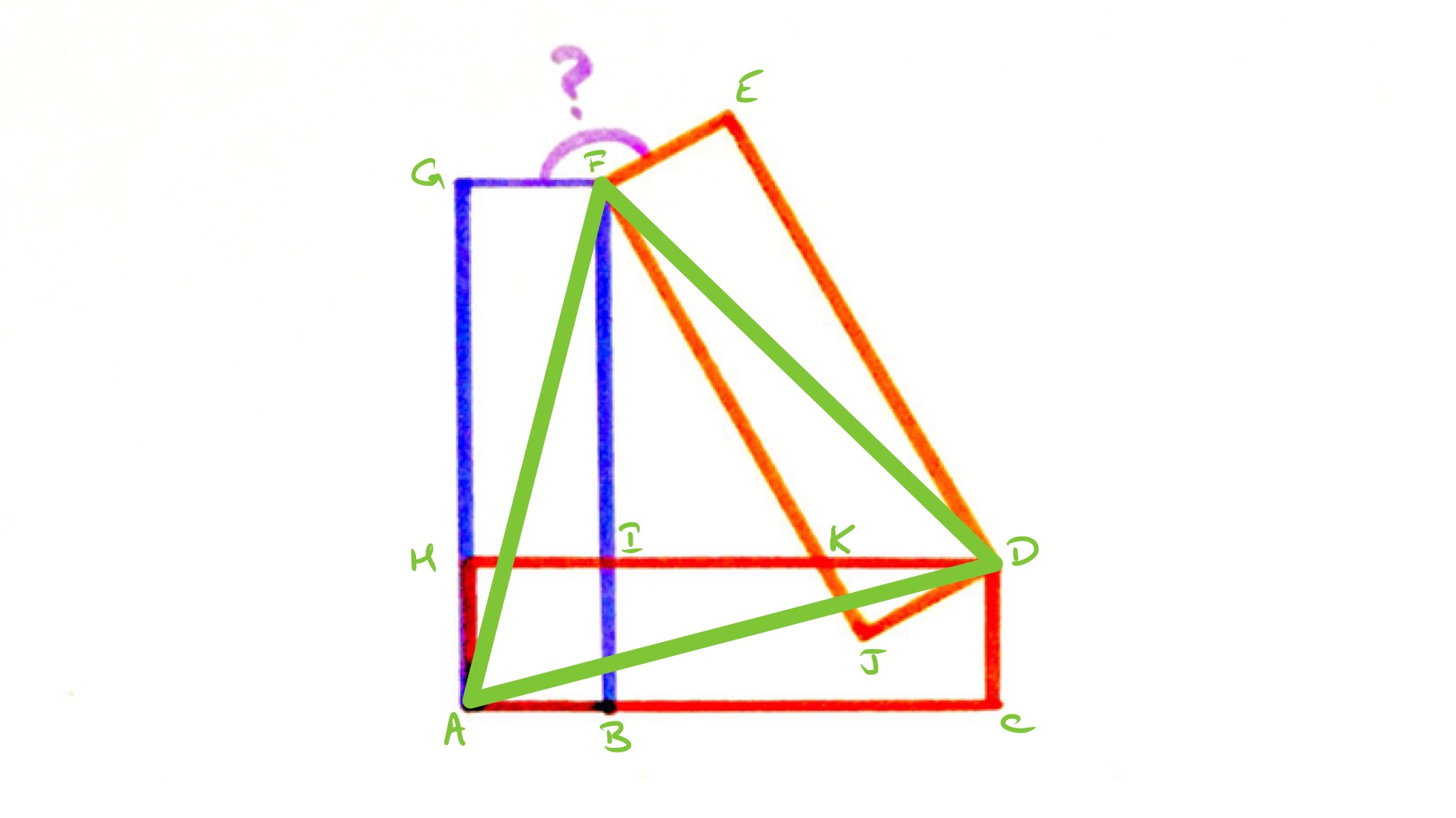 Angle formed by three rectangles labelled