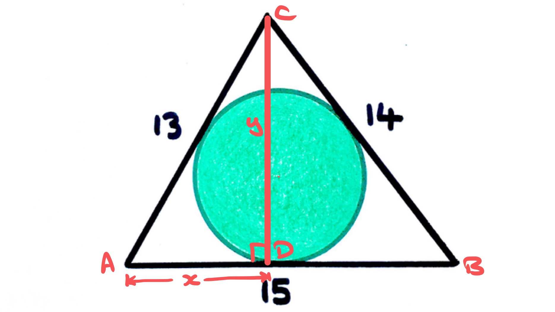 Circle inside a triangle Pythagoras