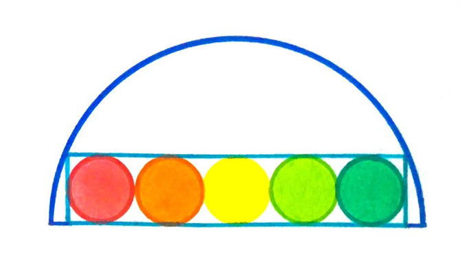 Five Circles in a Rectangle in a Semi-Circle