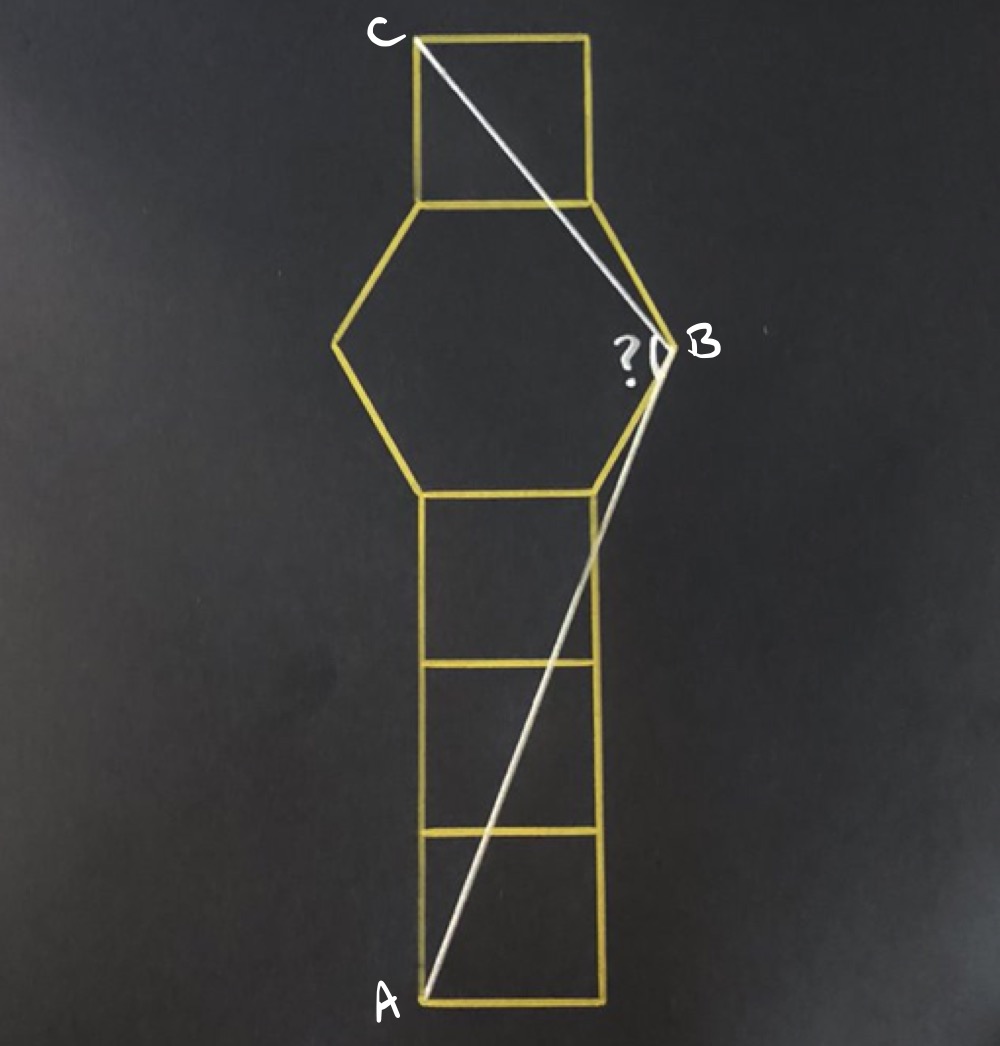 Four rectangles and a hexagon labelled