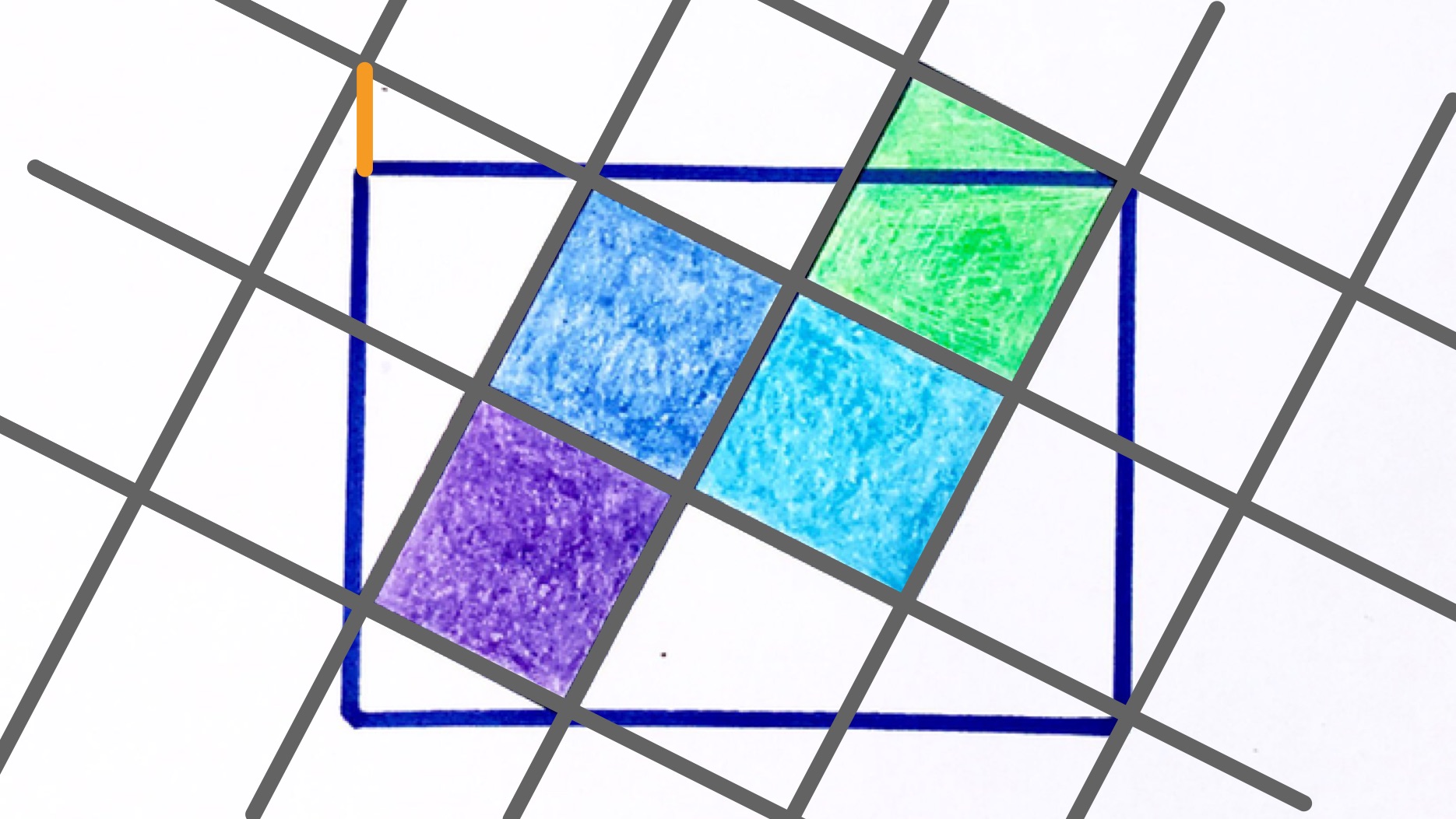 Four squares overlapping a rectangle grid
