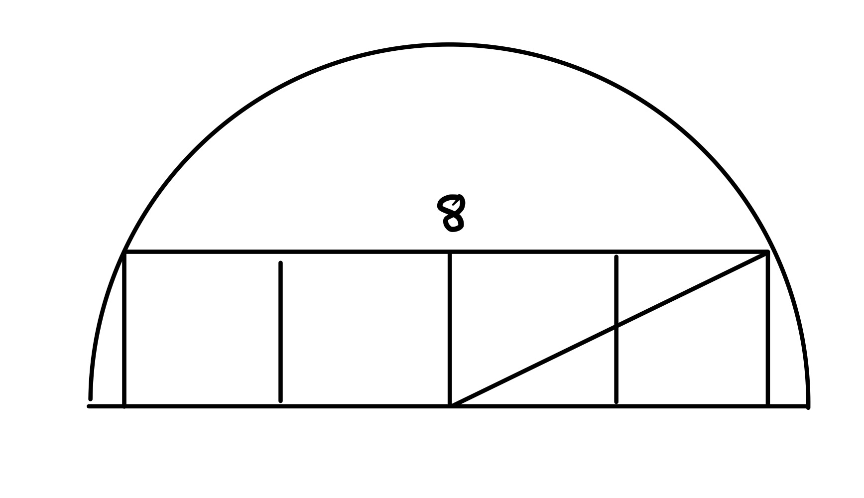 Four squares in a semi-circle with equal squares