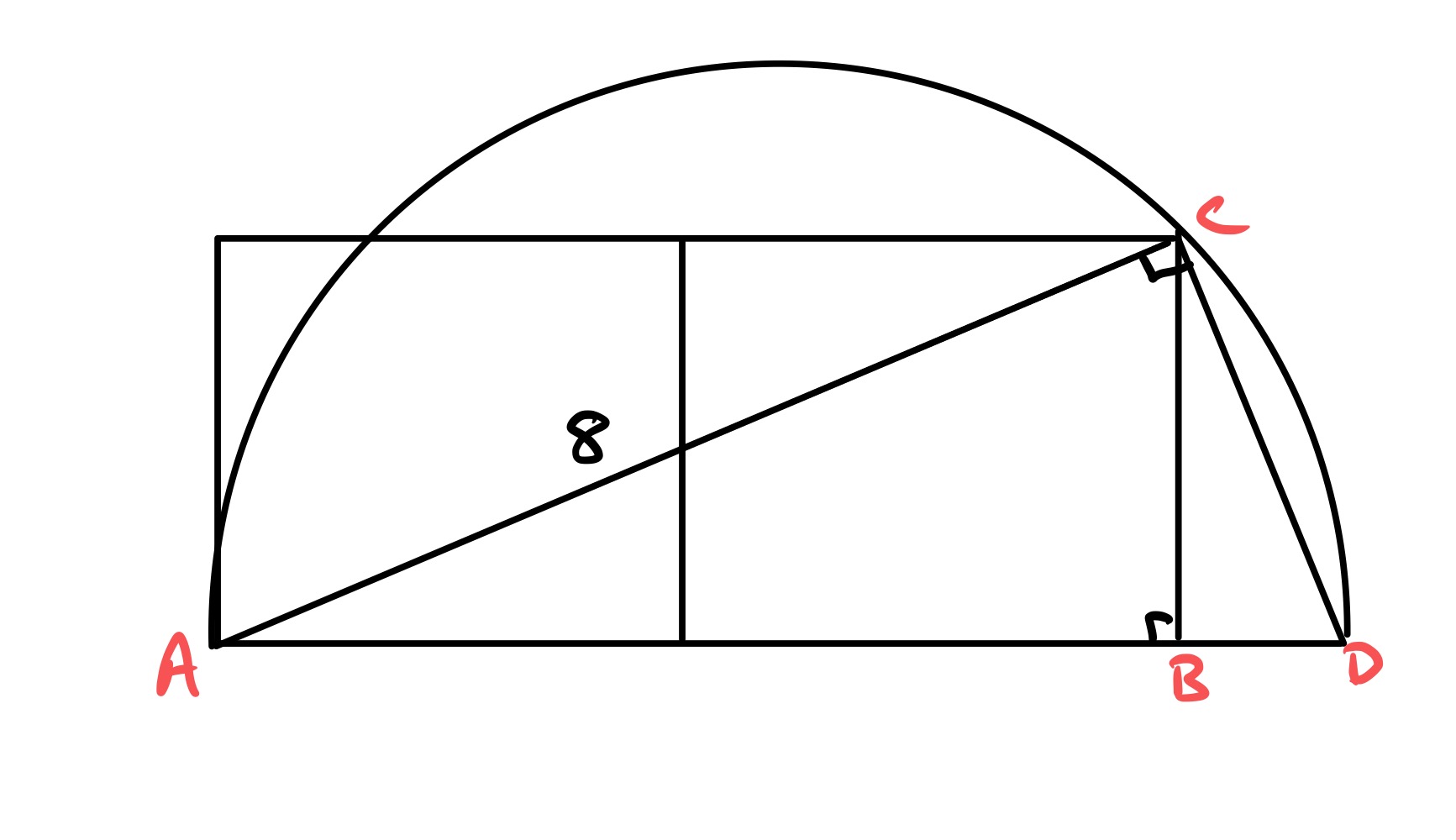Four squares in a semi-circle with two squares