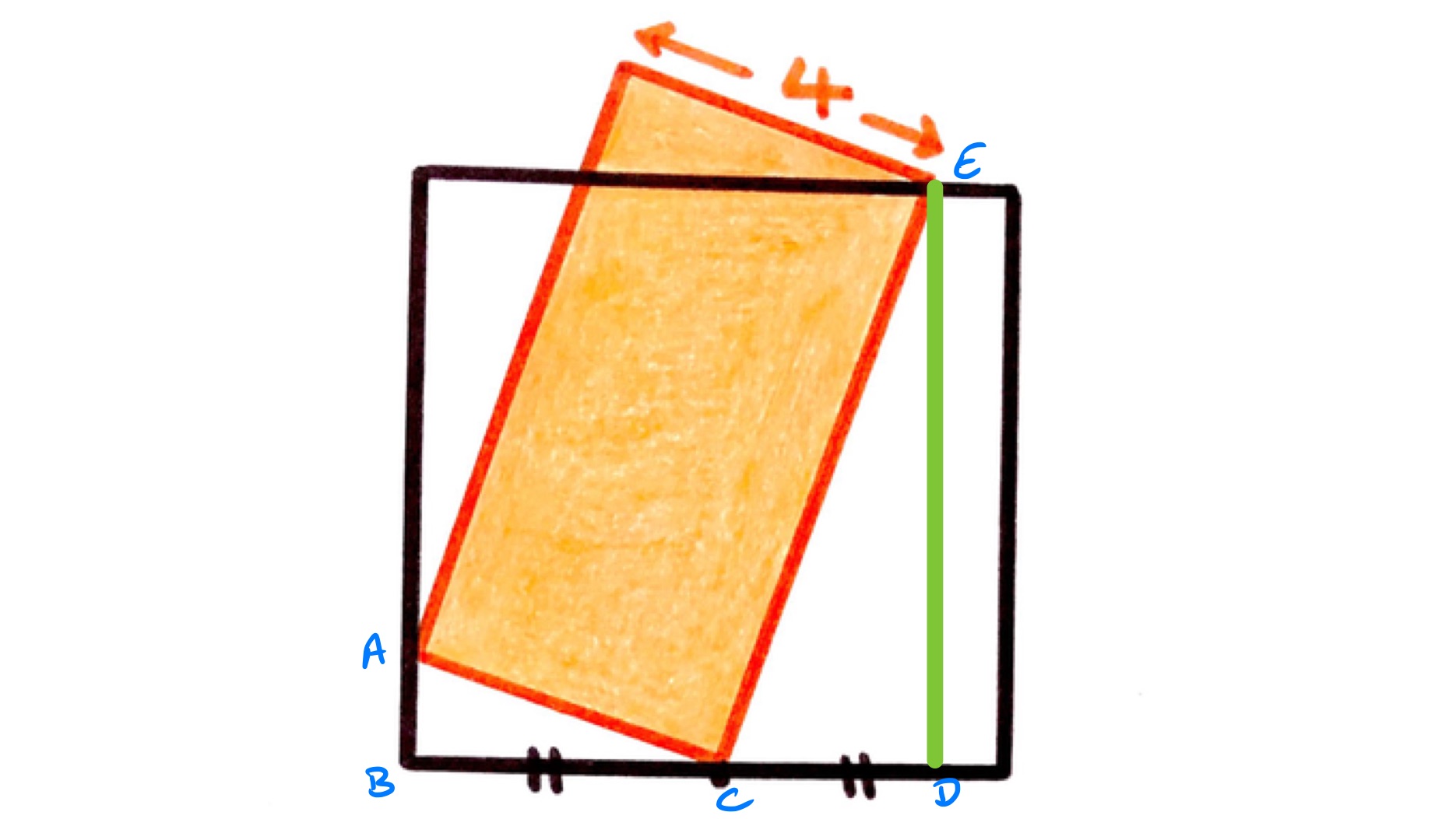 Rectangle tilted over a square labelled