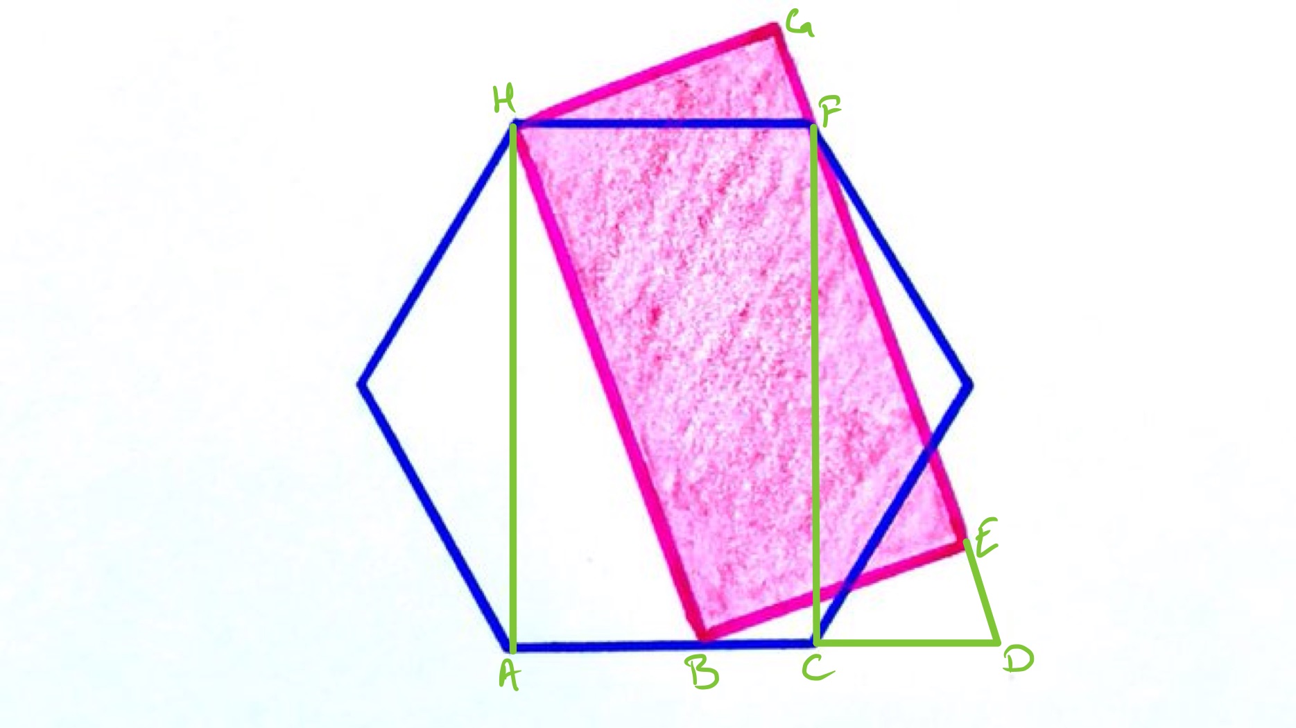 Rectangle on a hexagon labelled