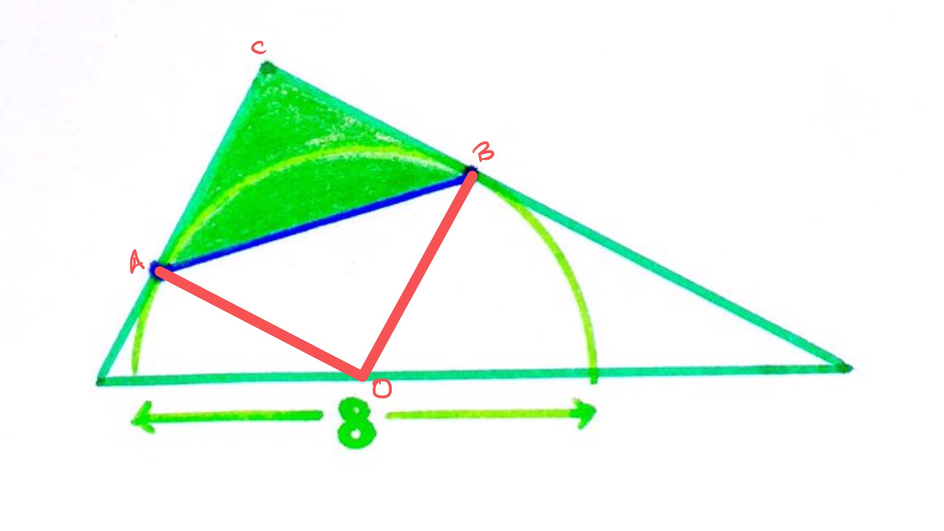 Semi-circle in a right-angled triangle labelled
