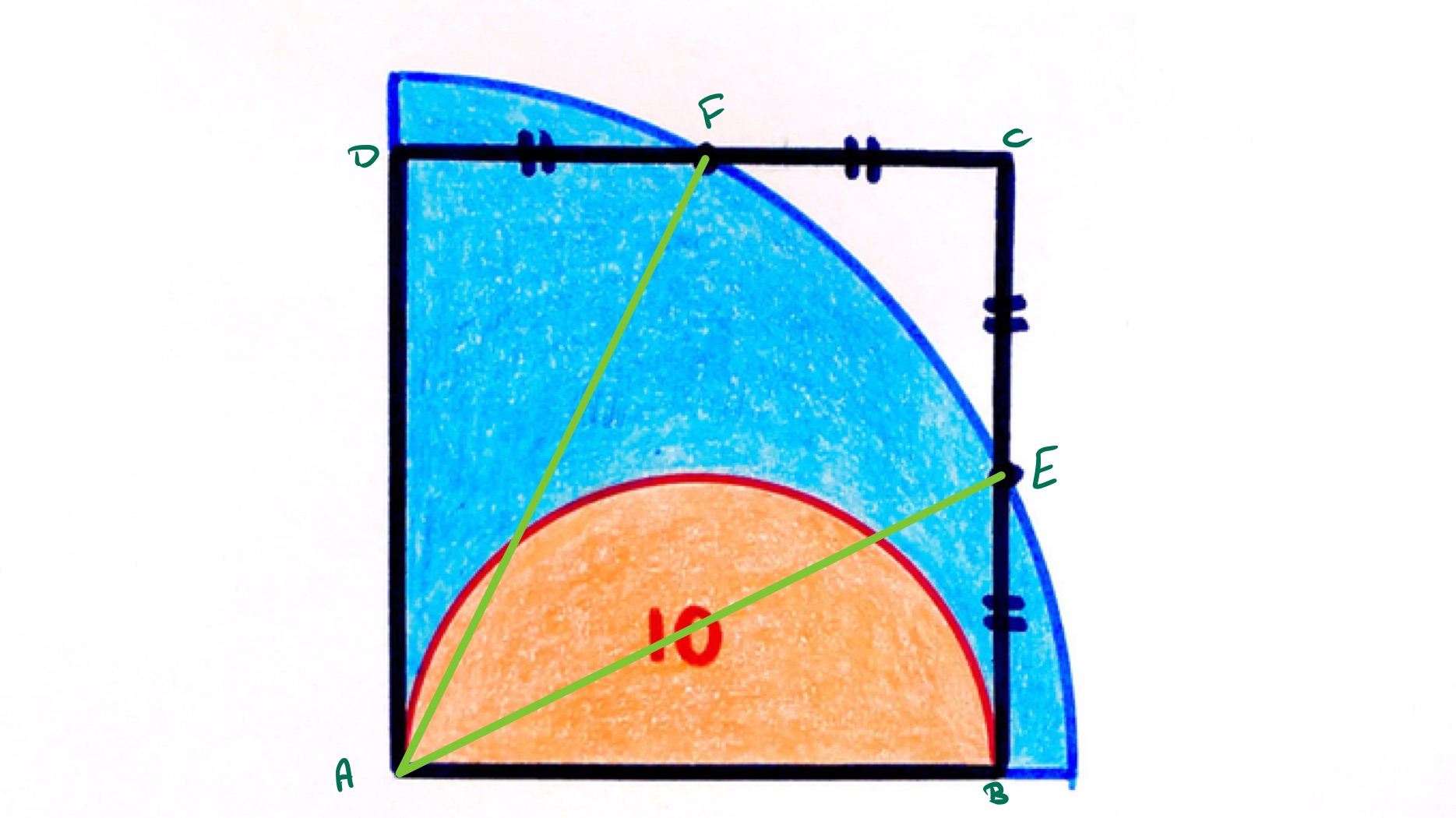 Semi-circle in a square in a quarter circle labelled