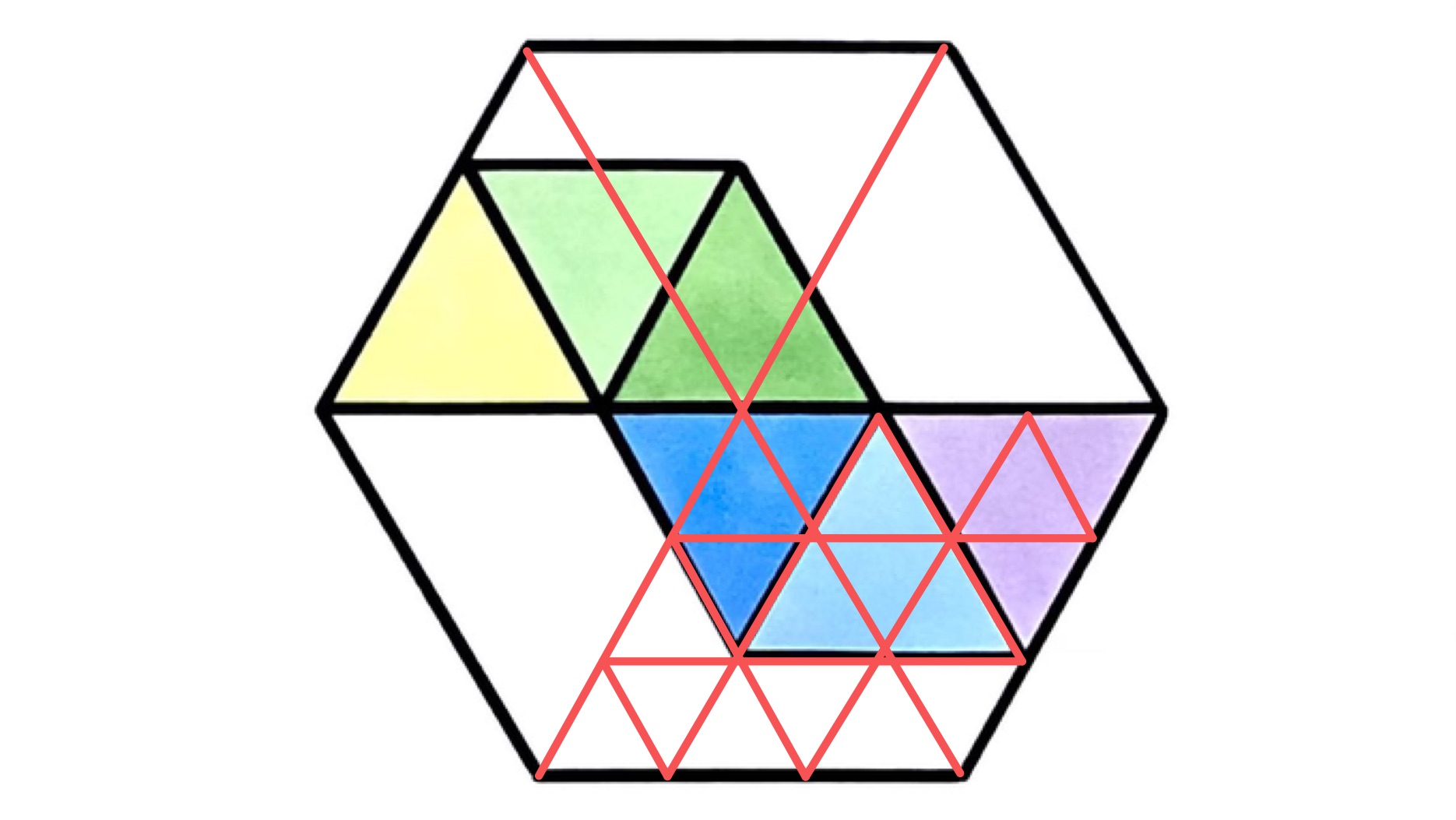 Six triangles in a hexagon subdivided