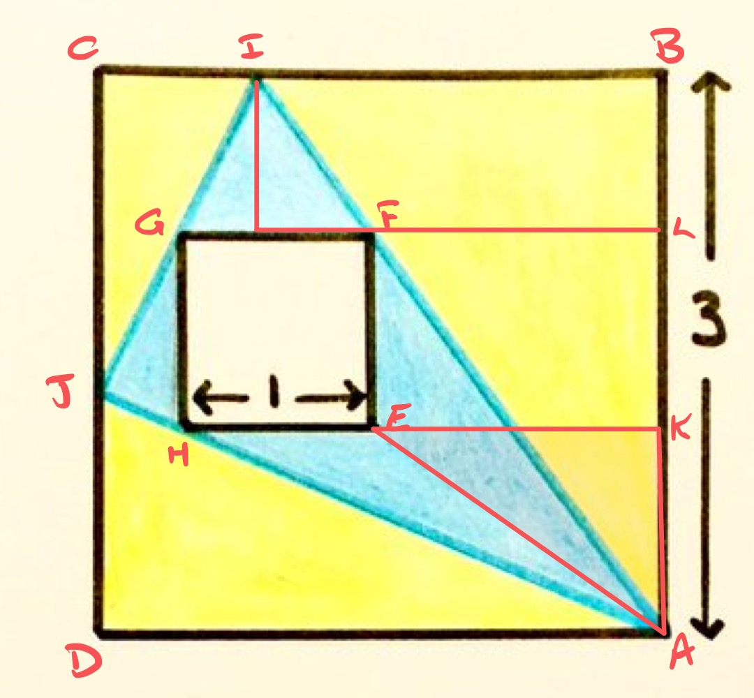 Square in a triangle in a square labelled