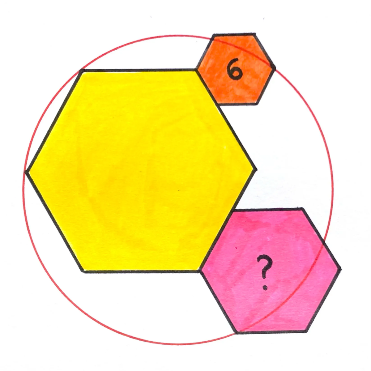 Three hexagons on a circle