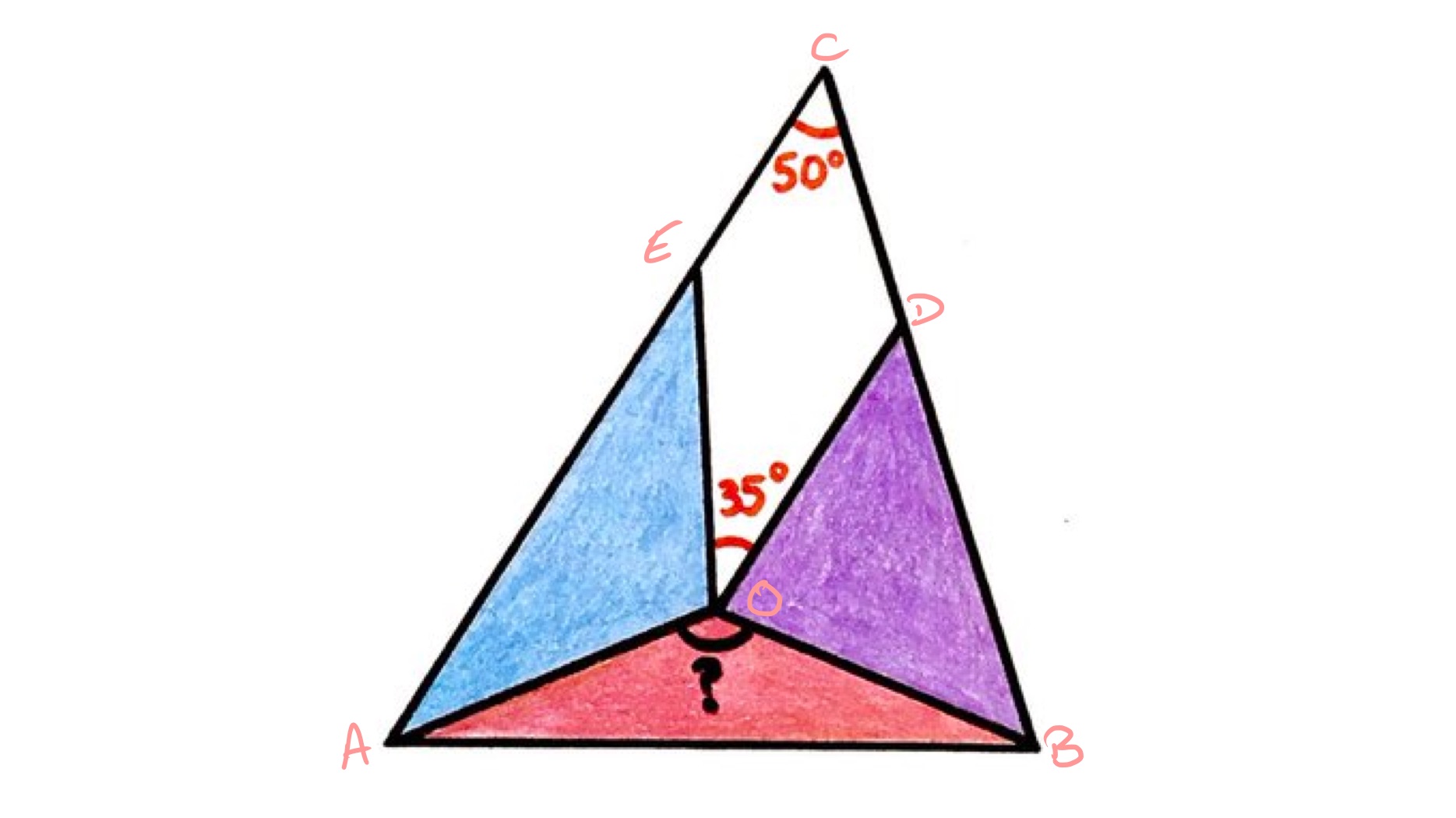 Three isosceles triangles in a triangle labelled