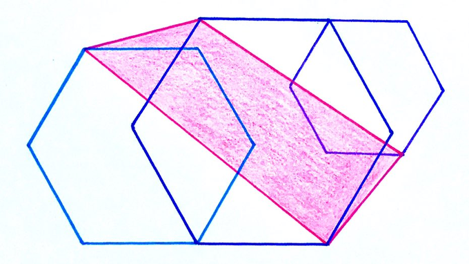 Three regular hexagons ii