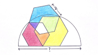 Three regular hexagons and a semi-circle small