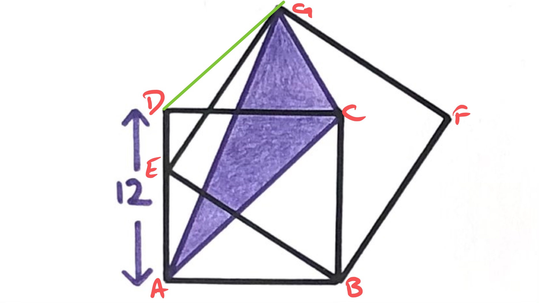 Triangle in two tilted squares labelled