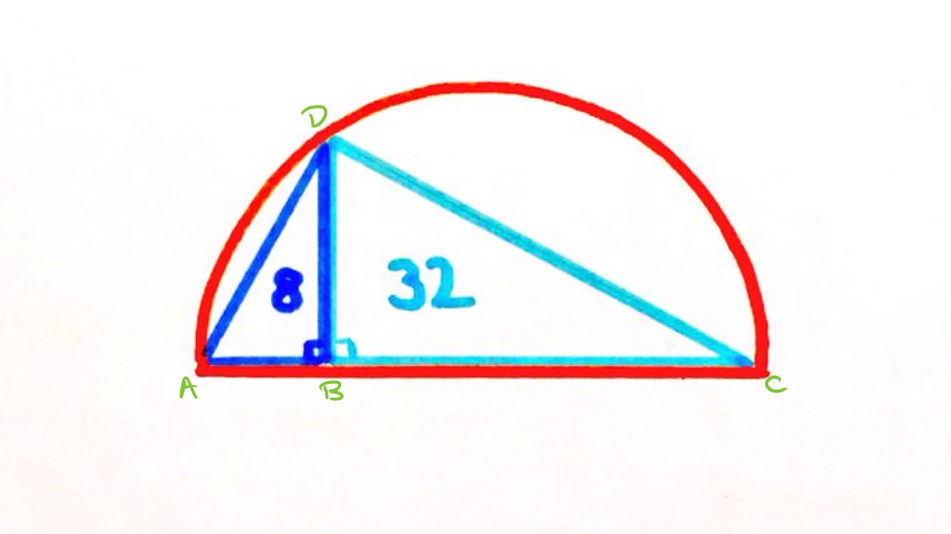 Triangles in a semi-circle labelled