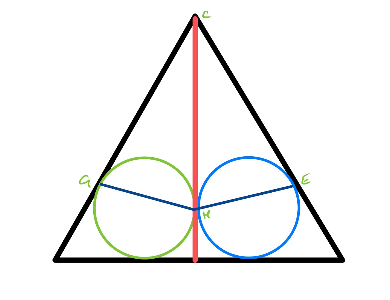 Two circles inside and equilateral triangle special