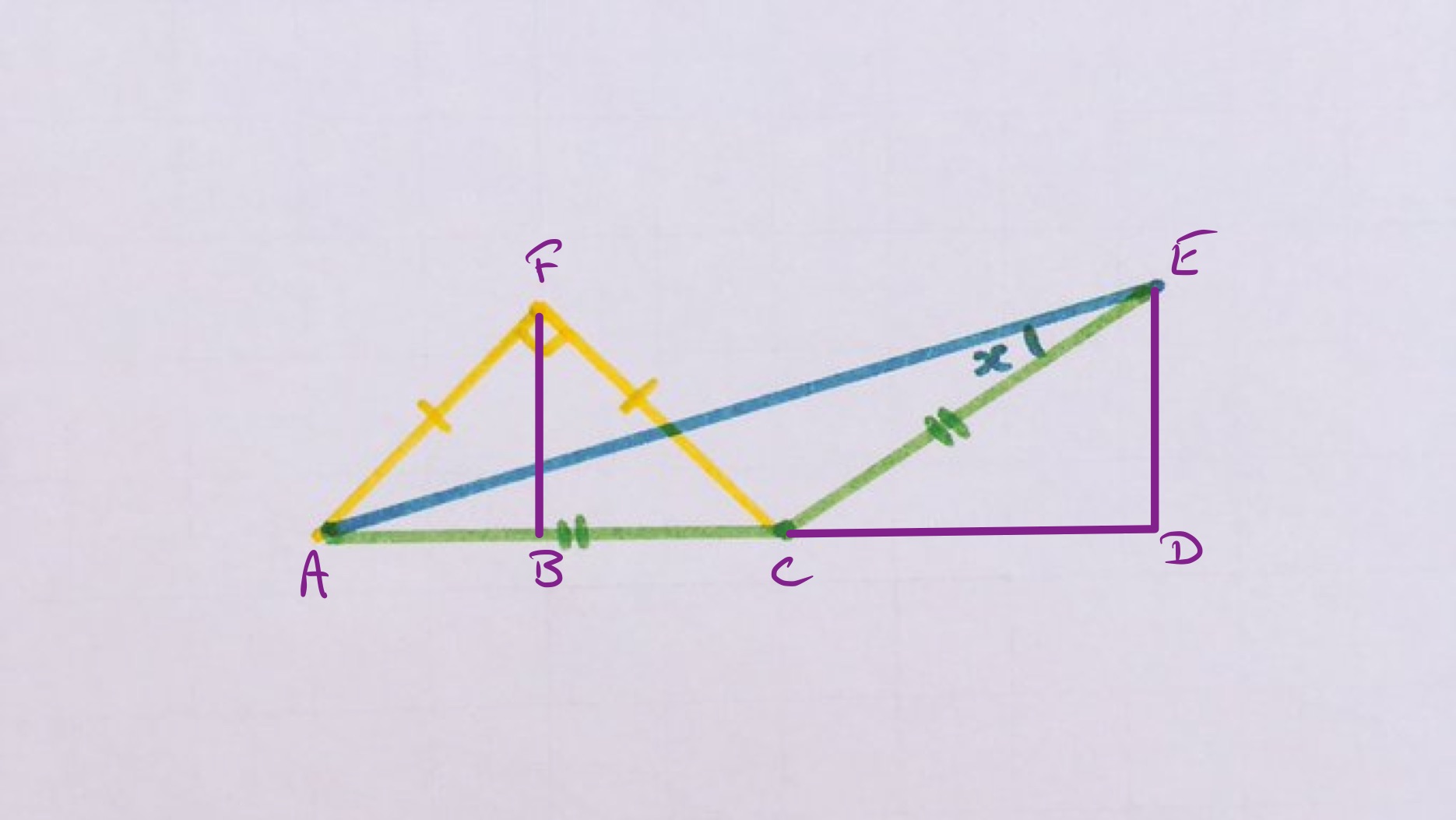 Two isosceles triangles labelled