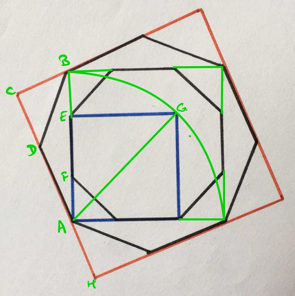 Two octagons and two squares labelled