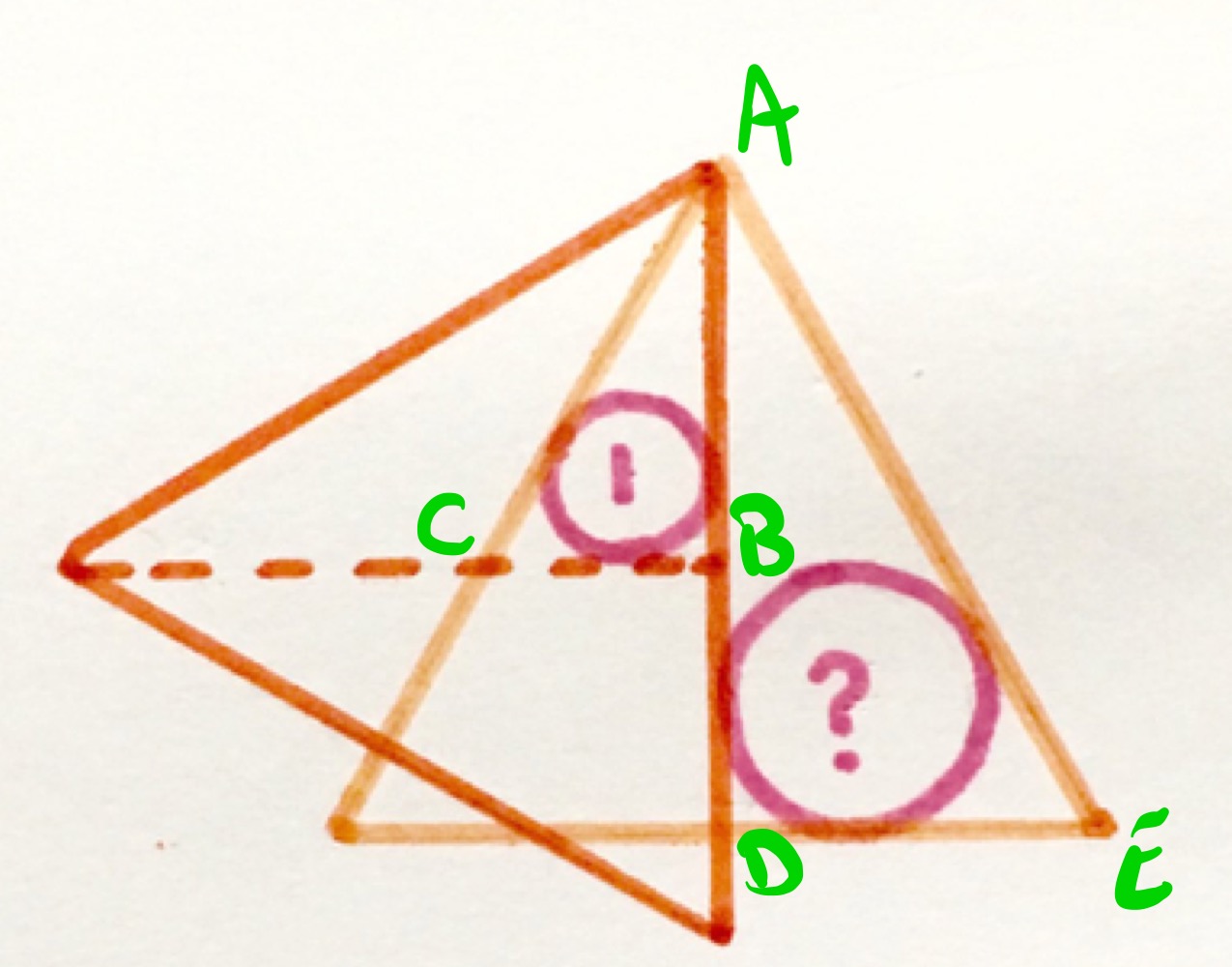 Two perpendicular equilateral triangles annotated