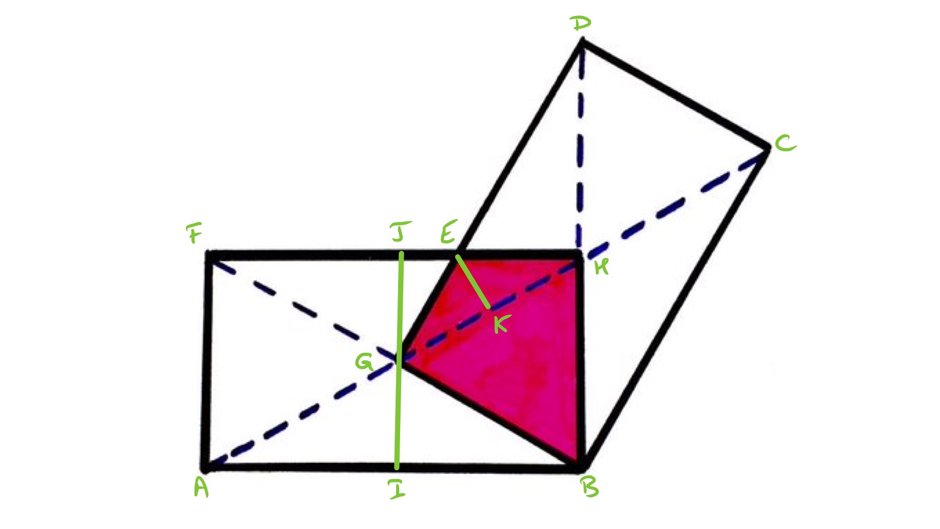 Two rectangles with diagonals labelled
