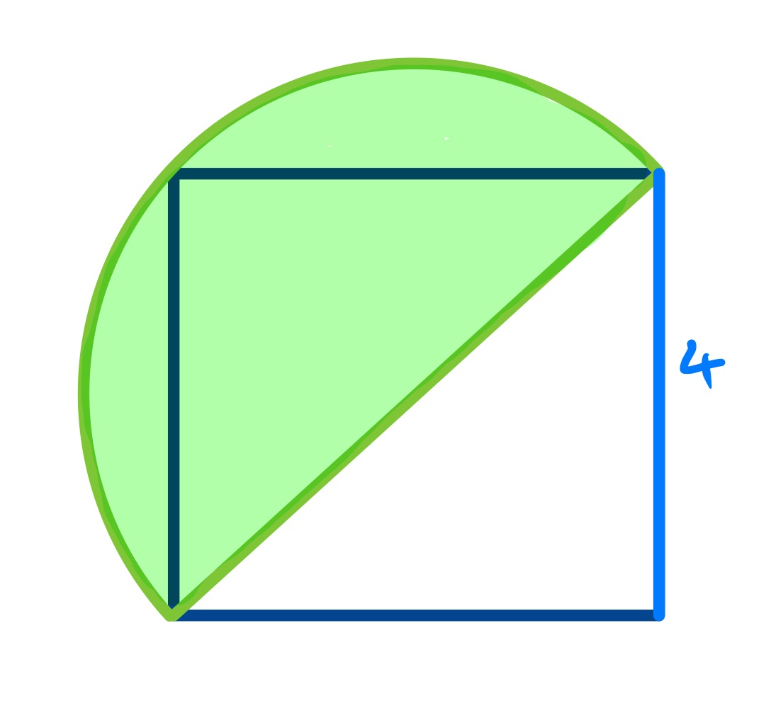 Two semi-circles diagonally across a square full