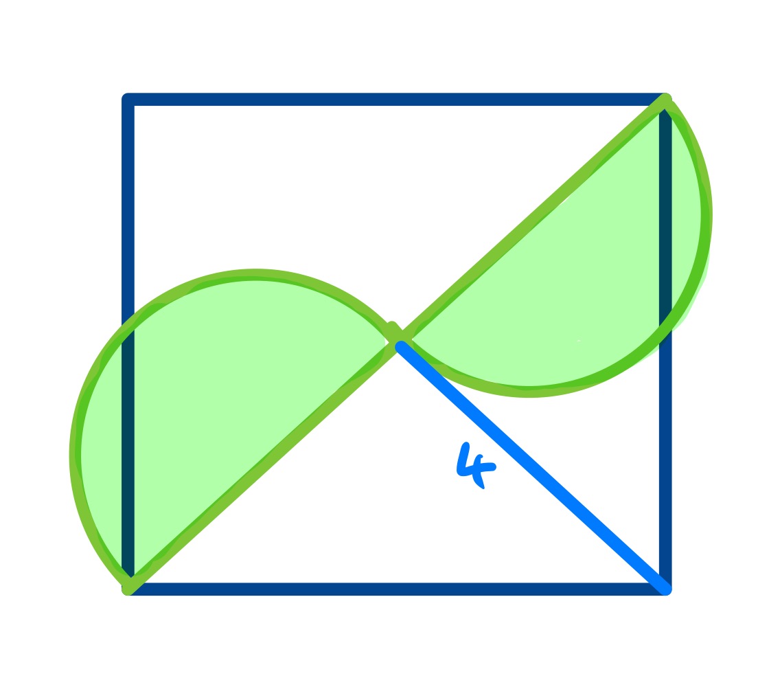 Two semi-circles diagonally across a square half
