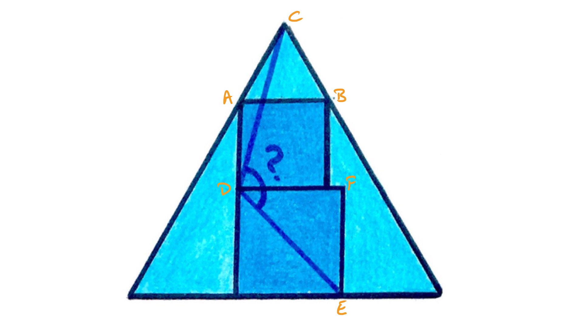 Two squares inside an equilateral triangle labelled