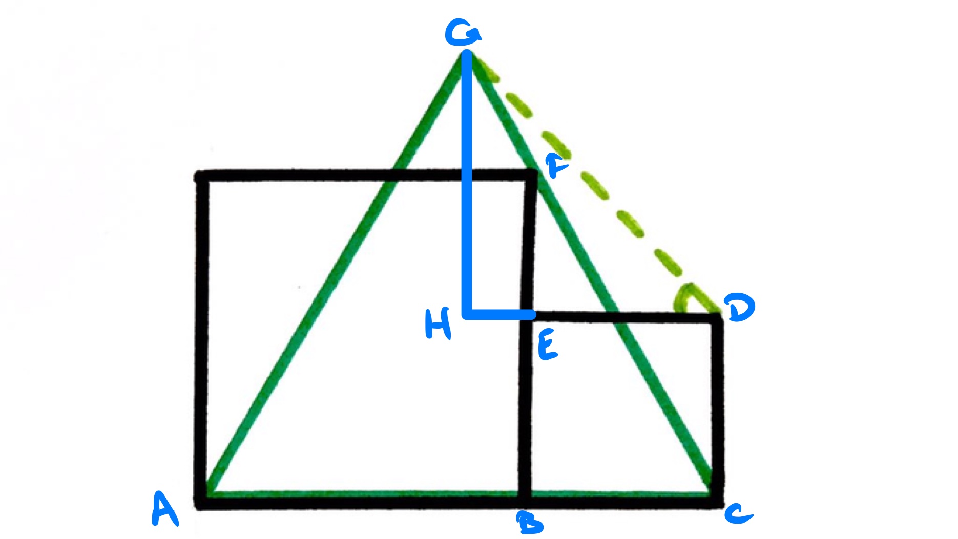 Two squares and an equilateral triangle labelled