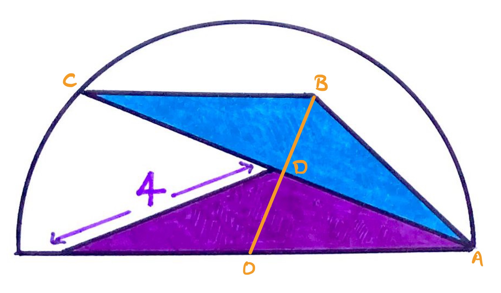Two triangles in a semi-circle labelled